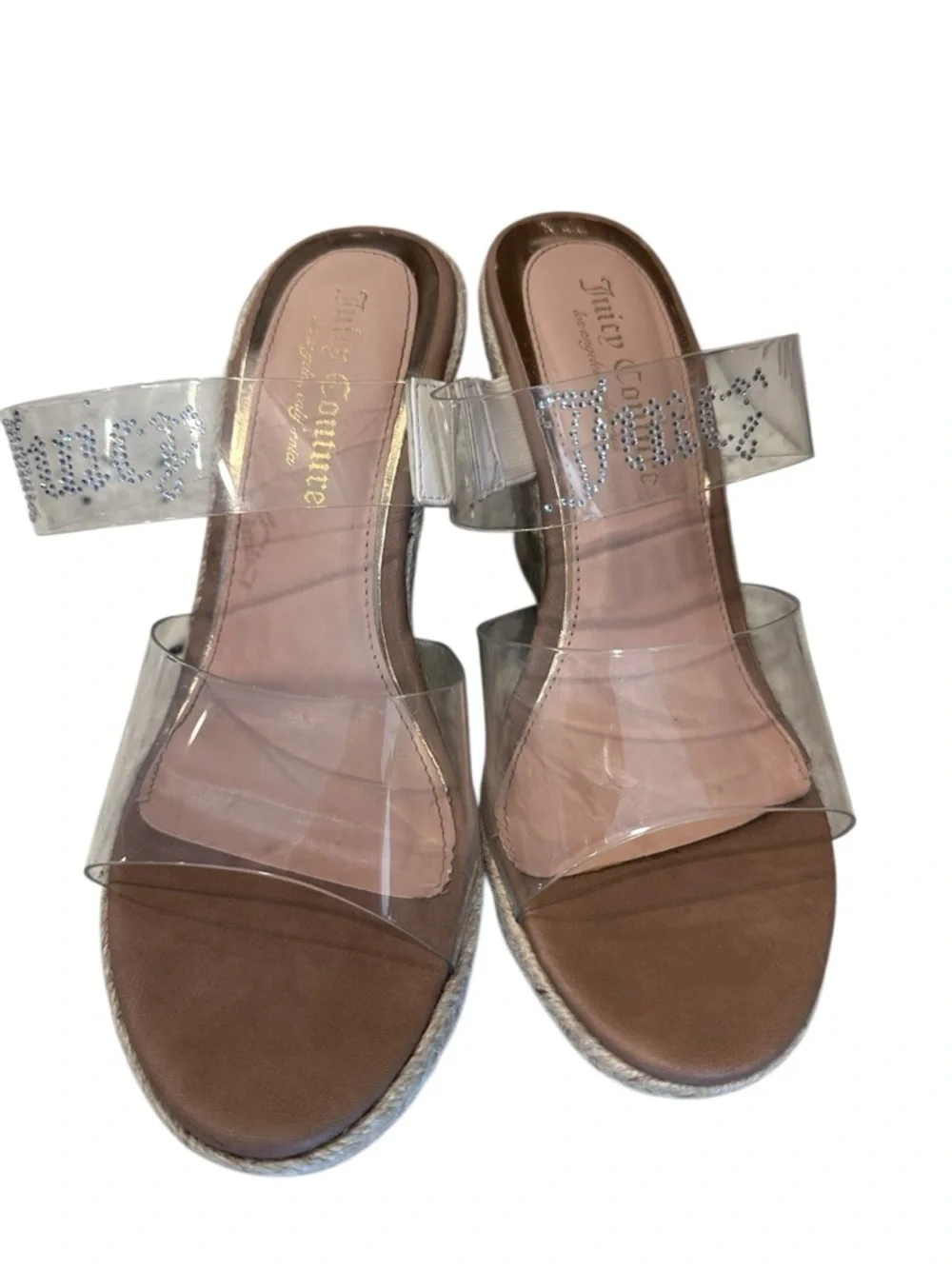 Juicy Couture Cristene Nude Espadrille Rhinestone Wedge Sandals Size 7.5
